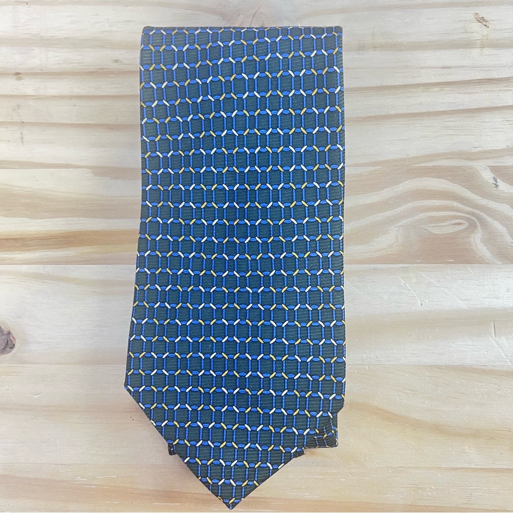 *2/$20* Tommy Hilfiger Green, Blue, and Yellow Geometric Links Silk Tie